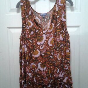 Democracy 2X Brown/Pink Print Sleeveless Shirt